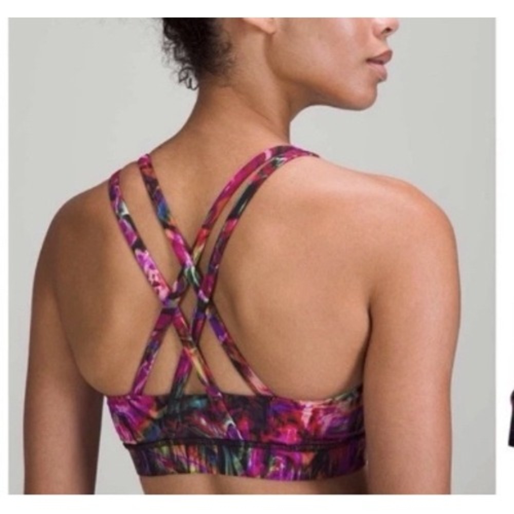 Lululemon‎ Energy Bra Size 6 Hyper Flow Pink Multi Color Strappy Back Sports Bra